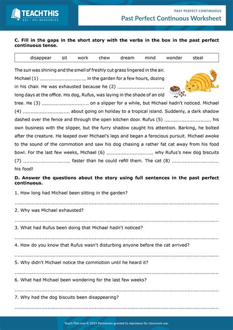 Past Perfect Continuous Grammar Activities Worksheets Teaching