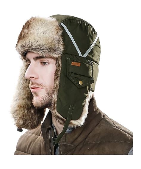 Siggi Faux Fur Trapper Hat For Men Cotton Warm Ushanka Russian Hunting