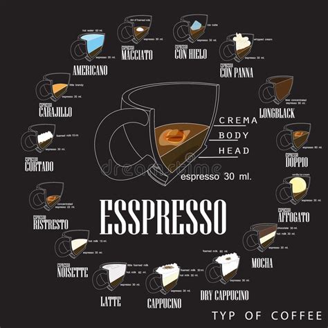 Vintage Infographics Set Types Of Coffee Drinks Stock Illustration