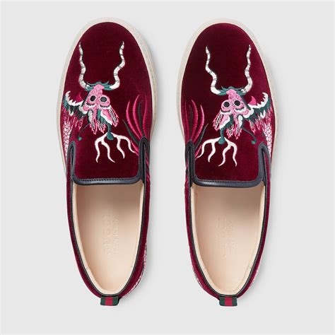 Velvet Sneaker With Dragon Embroidery Gucci Mens Sneakers