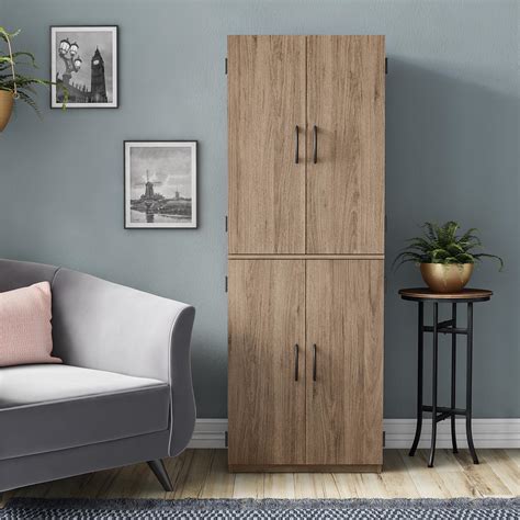 Mainstays 4 Door Storage Cabinet Rustic Oak