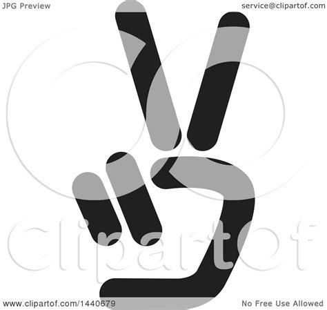 Clipart Of A Black And White Hand Holding Up Two Fingers Royalty Free