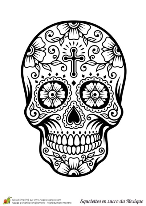 Coloriage squelette sucre multiples fleurs | Coloriage tête de mort