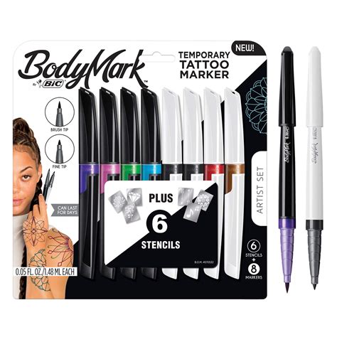 Buy Bodymark By Bic Temporary Tattoo Marker Skin Safe Mixed Brush Tip