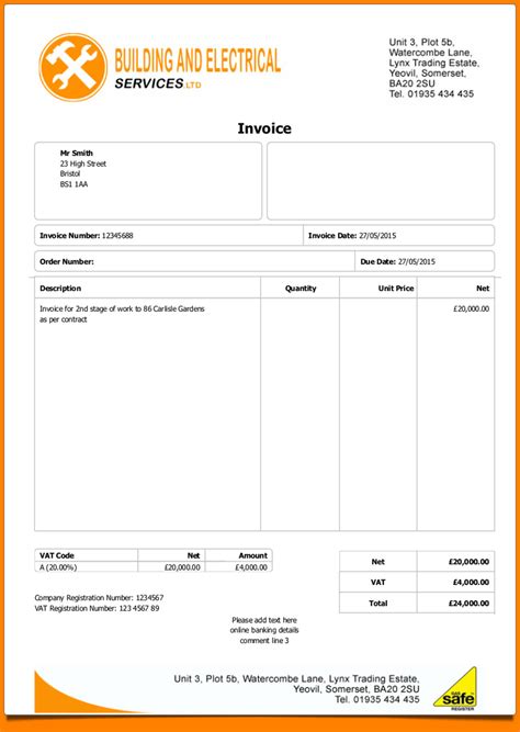 Cis Invoice Template Subcontractor Vat Sample Tax Example Excel In Cis Invoice Template