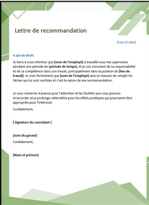 Lettre De Recommandation Cdd Format Word Pdf