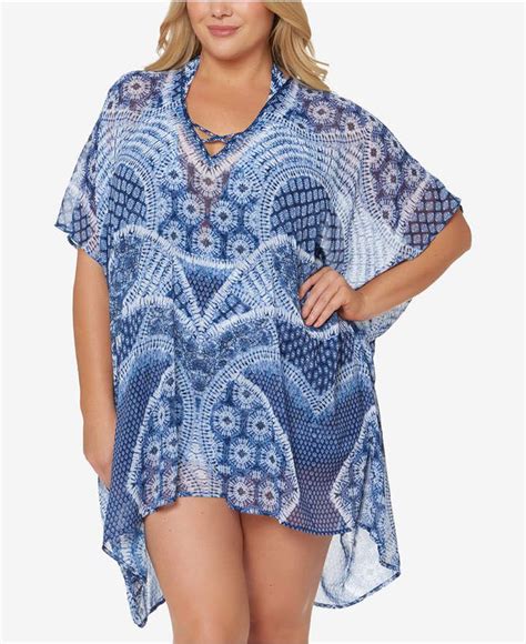 Jessica Simpson Plus Size Printed Strappy Back Cover Up Women S