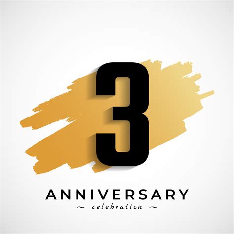 3 Year Anniversary Celebration With Gold Brush Symbol Happy