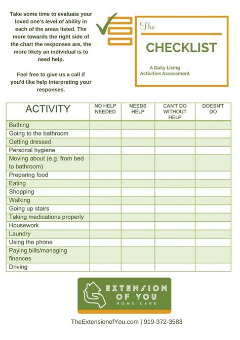 Activities of daily living (adl) these are the activities that are fundamental for self care. Activities of Daily Living Checklist | Extension of You ...