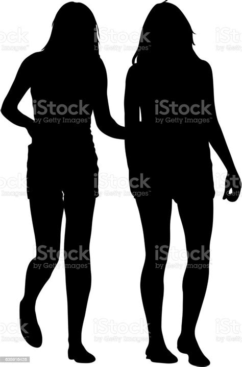 Silhouette Two Lesbian Girls Hand To Hand Isolated Stock Illustration
