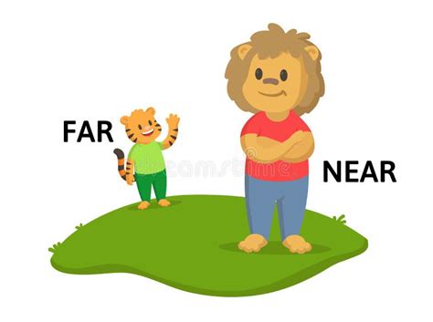 Words Far And Near Flashcard With Cartoon Animal Characters Opposite