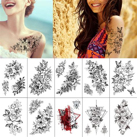 Buy Glaryyears Sheets Black Flower Tattoo For Women Leaf Butterfly Mandara Designs Temporary