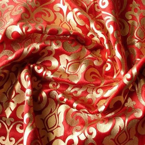 Red Damask Printed Velvet Fabric By The Yardvelvet Fabric Etsy In