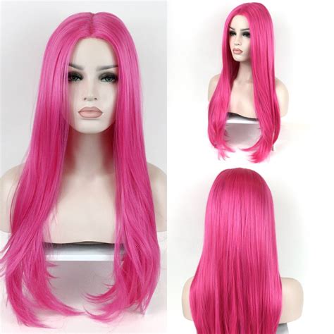 luxurious lace front high heat synthetic fiber straight hot etsy pink wig wigs lace front wigs