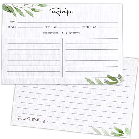 Greenery Bridal Recipe Cards Double Sided Kitchen Recipe Cards Sage