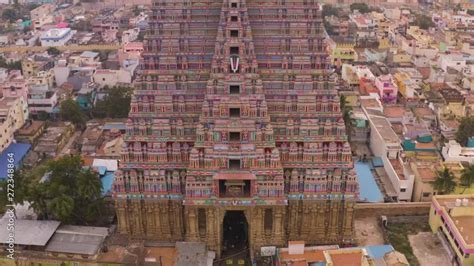 South India Holy Temple Gopuram At Srirangam Trichi India 4k Aerial