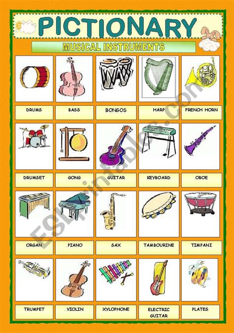Pictionary Musical Instruments Esl Worksheet By Macomabi