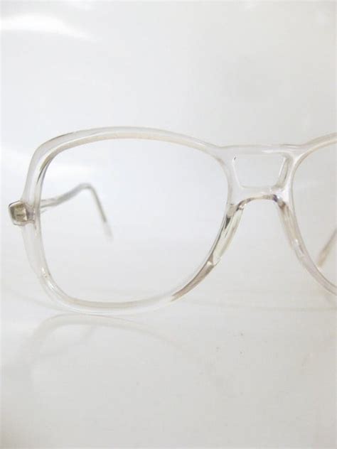 80s crystal clear aviator eyeglasses 1980s unisex glasses see
