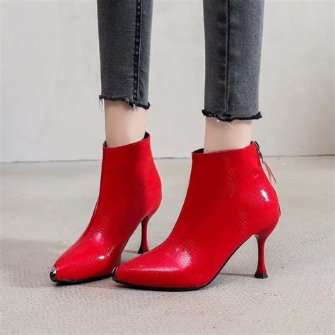 Womenside Zipper Pointed Ankle Boots Women Nude Boots Fashion Slim High