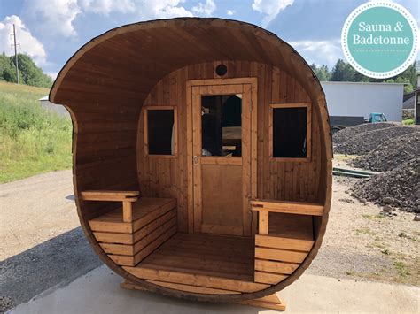 Oval Outdoor Barrel Sauna Two Rooms Wood Heating Led Terrace