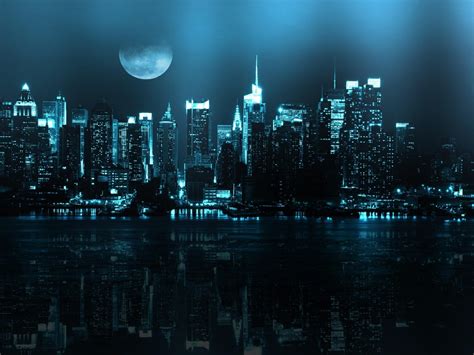 New York Blue Neon Lighting Of The City Night View Hd Wallpaper