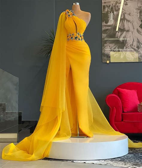 Long Yellow Formal Occasion Dress Evening Gowns Mermaid Evening