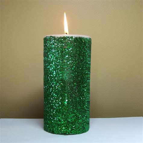 Green Glitter Unscented Pillar Candle 4 6 9 Inch Etsy