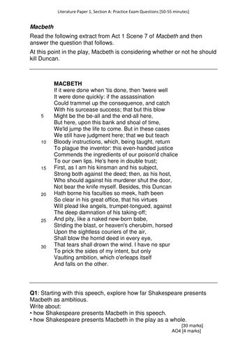 Macbeth Gcse Exam Question Pack Aqa English Literature 8702 Teaching Resources