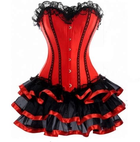 Red Sexy Stripe Overbust Corset And Mini Skirt Christmas Lingerie And