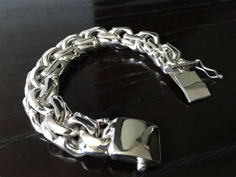 Mens 925 Sterling Silver Thick And Heavy Chain Link Bracelet Etsy