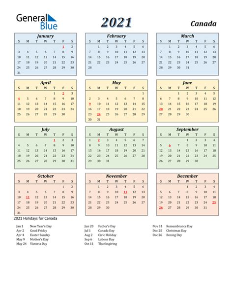 Only common local holidays are listed. 2021 Canada Calendar with Holidays