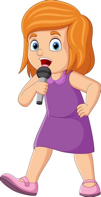 Premium Vector Cute Little Girl Singing With The Mic