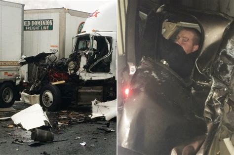 Driver Miraculously Survives Pileup Between Two Big Rigs