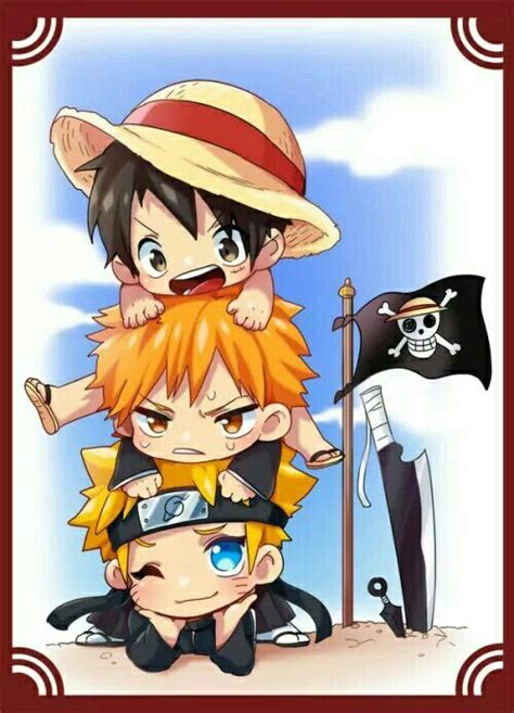 Luffy One Piece Ichigo Bleach Naruto Pile Cute Chibi Funny