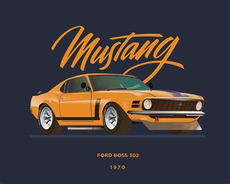 Ford Mustang Boss 302 1970 Car Poster Etsy