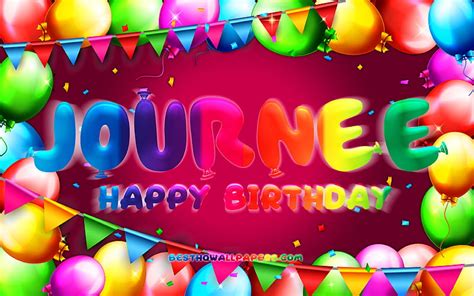 Happy Birtay Journee Colorful Balloon Frame Journee Name Purple