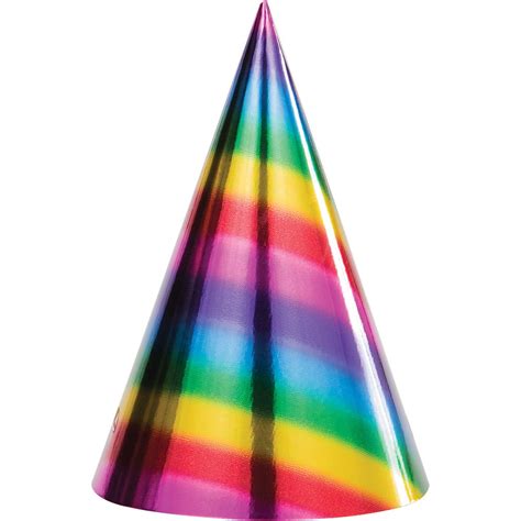 Club Pack Of 96 Multi Colored Rainbow Foil Birthday Party Cone Hats 8