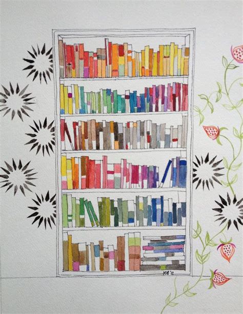 Original Watercolor Of Bookcase 12 X 15 75 By Boozyb On Etsy 3000