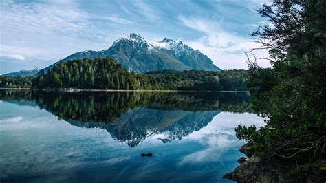 Download Wallpaper 1920x1080 Mountains Peaks Lake Trees Forest