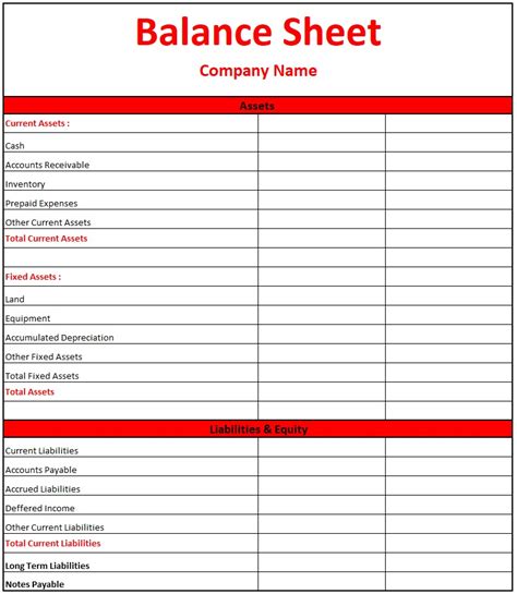 Balance Sheet Format In Excel