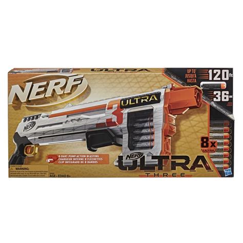 Nerf Ultra Three Blaster Pump Action 8 Dart Internal Clip 8 Nerf