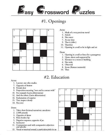free easy crossword puzzles printable customize and print