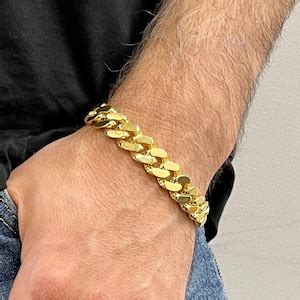 14K Yellow Gold Miami Cuban Link Chain Bracelet 8 5 Inch 13 5mm Thick
