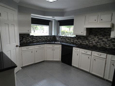 How to paint laminate countertops. Kitchen, glass mosaic tile, floor tile, paint, before and ...