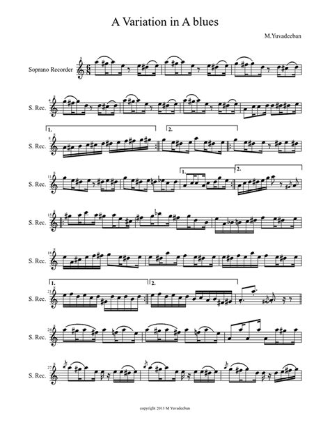 A Variation In A Blues Sheet Music For Recorder Solo