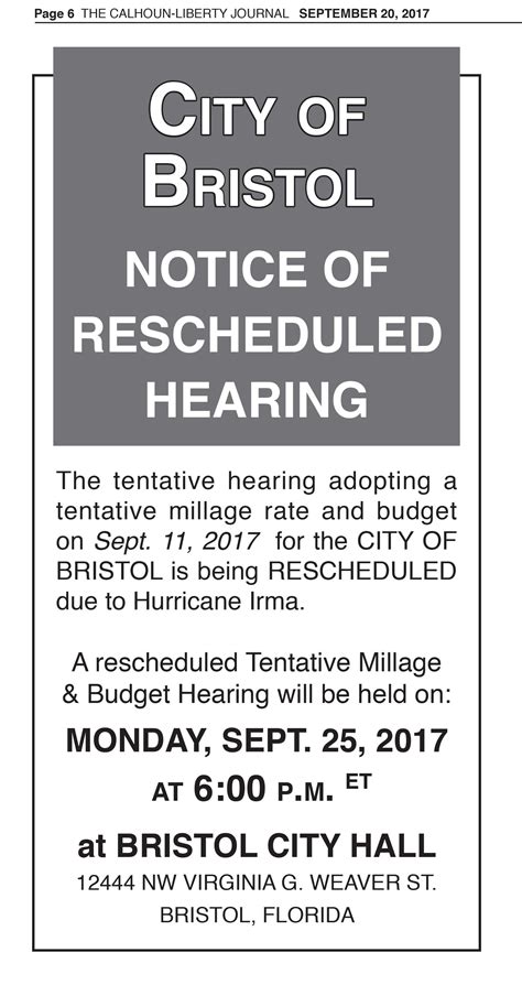 Notice Of Rescheduled Hearing City Of Bristol