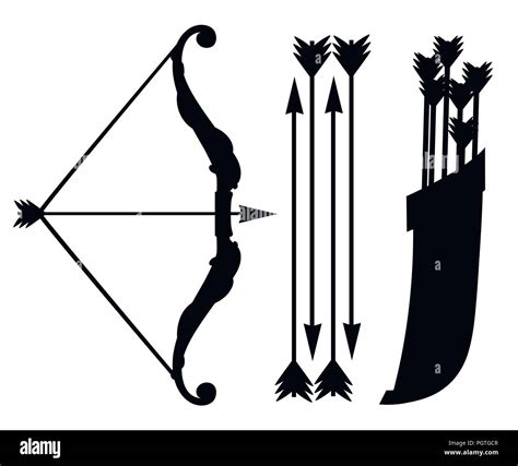 Black Silhouette Bow Weapon With Arrows And Quiver Wooden Quiver