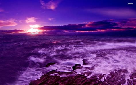 Purple Sunset Over The Sea Hd Wallpaper Beach Sunset Wallpaper