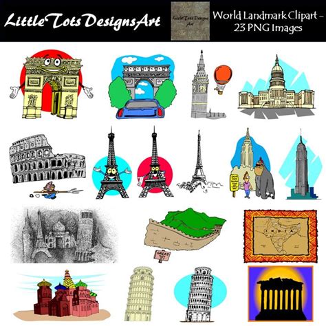 World Landmark Clipart Famous Landmarks Travel Clipart Etsy