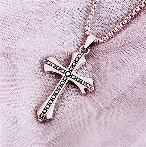 Silver Cross Black Accent Cross Necklace For Men Cast Zinc Alloy